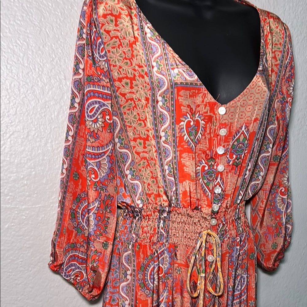 Bohemian Red Paisley Maxi vintages Dress - Picture 3 of 9